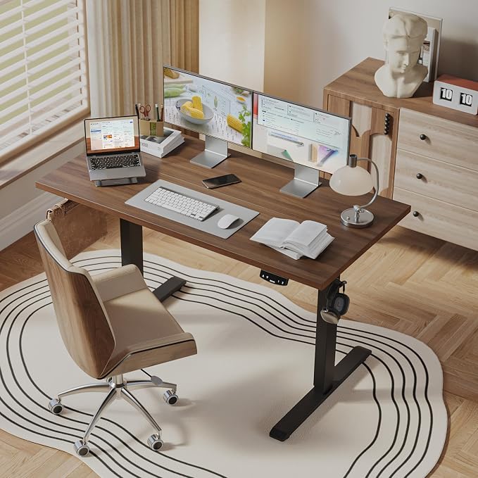 Agilestic Electric Height Adjustable Standing Desk, 48 Inch, Dark Walnut | Smooth Height Adjustment, Memory Presets, Hooks, Stable Steel Frame,154 lbs Capacity, Easy Assembly, Splice Board - Image 2