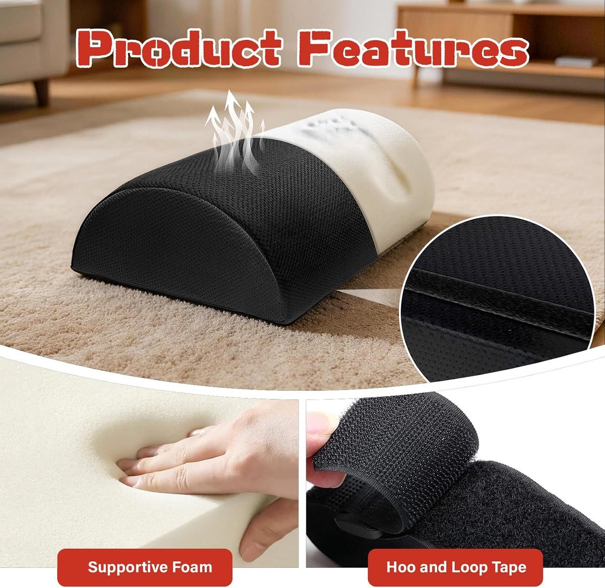 Adjustable Footrest for Under Desk at Work Ergonomic Foot Rest with 3 Adjustable Height Foot Stool for Under Desk Office Footrests with Removable Washable Mesh Cover, Black - Image 4