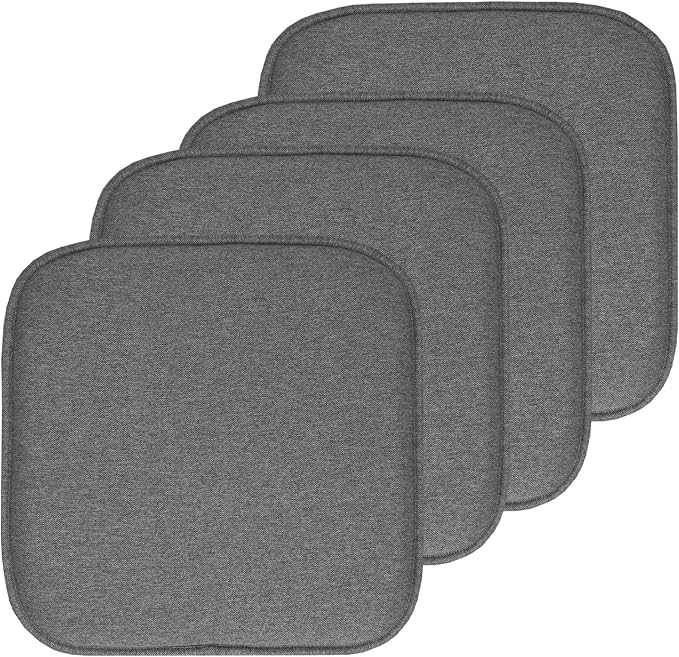 Sweet Home Collection Chair Cushion Memory Foam Pads Honeycomb Pattern Slip Non Skid Rubber Back Rounded Square 16" x 16" Seat Cover, 4 Pack, Charlotte Gray by SweetHomeCollection