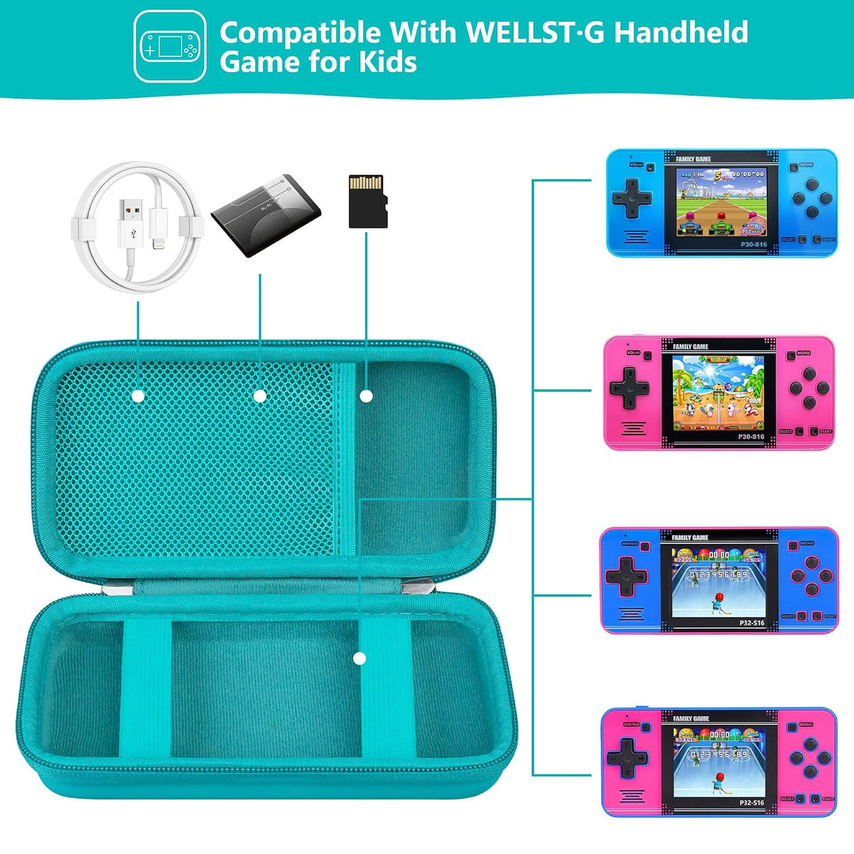 Supmay Carrying Case Compatible with WELLST-G Handheld Game for Kids, Green - Image 2