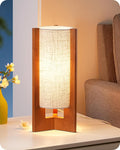EDISHINE 13.5" Small Table Lamp, Walnut Wood Cylinder Nightstand Lamp, E26 | Beige Linen Shade, On-Off Line Switch, Three-Sided Base, Corner Modern Bedside Lamp for Living Room, Bedroom by EDISHINE