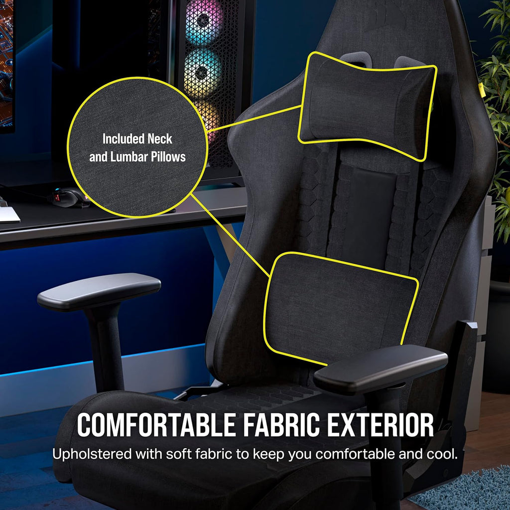 Corsair TC100 Relaxed Fabric Gaming Chair – Gray and Black - Image 4