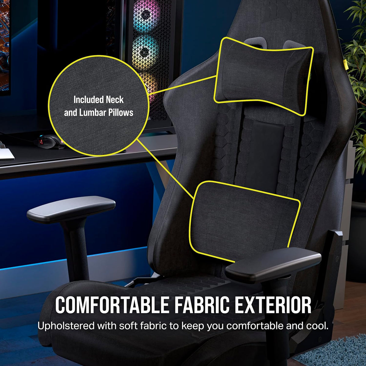 Corsair TC100 Relaxed Fabric Gaming Chair – Gray and Black - Image 4