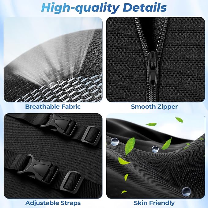 Lumbar Support Pillow, Ergonomic Back Cushion for Office Chair, Black/Large | Memory Foam Back Pillow with Adjustable Strap for Long-Hour Sitting , Gaming Chair, Back Support for Pain Relief - Image 4
