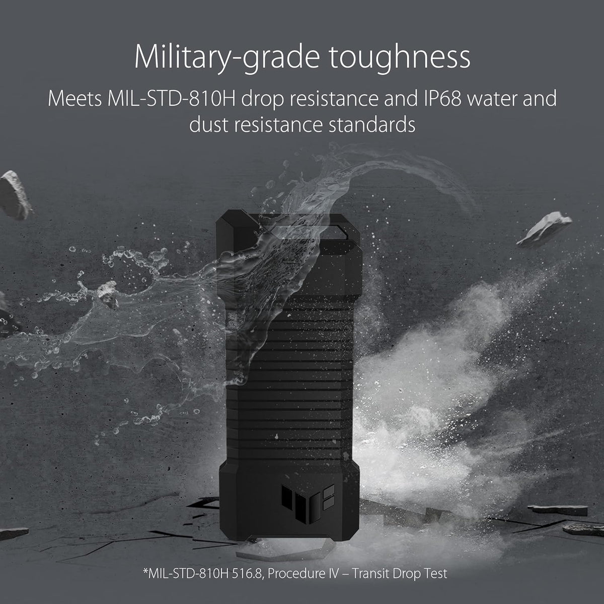 ASUS TUF Gaming A1 External M.2 NVMe SATA PCIe SSD Enclosure - USB-C, M.2 Q-Latch for Easy Installation, Drop Resistance, IP68 Water and dust Resistance, PS5 and Xbox Support,Black, 1 Year Warranty - Image 3
