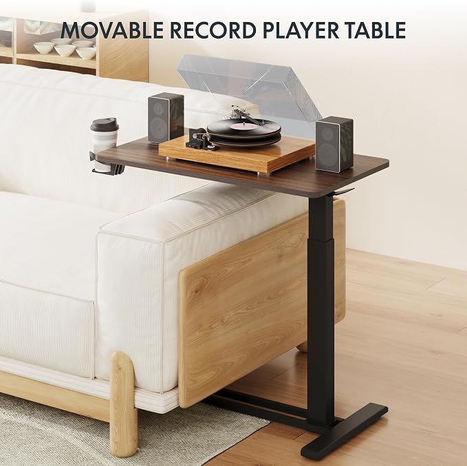 FLEXISPOT H7 32" Pneumatic Height-Adjustable Overbed Table with Wheels | C-shaped bedside table,Medical End Table,Rolling Cart TV Tray,Laptop desk for Hospital Home use,31.5"W x 17.7"D,Mahogany - Image 12