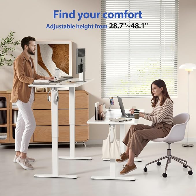 YESHOMY Height Adjustable Electric Standing Desk, 39 x 24 Inches Memory Home Office Sit Stand up Desk with Phone Holder and USB Charging Port, White - Image 5