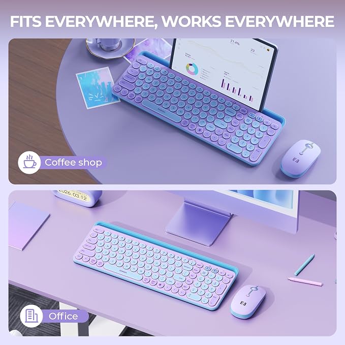 seenda CTU-301 Bluetooth Keyboard and Mouse Combo for iPad,Dark Purple | Bluetooth+2.4G combo with tablet holder, full-size keys and quiet clicks for iPad, iPhone, Mac, Windows and Android. - Image 6