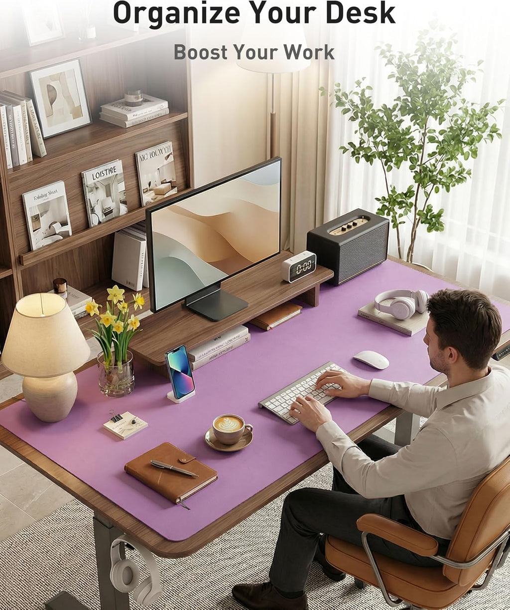Aothia Faux Leather Desk Mat - Large Mouse Pad, Non-Slip PU Leather Blotter, Waterproof Writing Surface for Office and Home (Iris Violet, 40" x 24") - Image 3