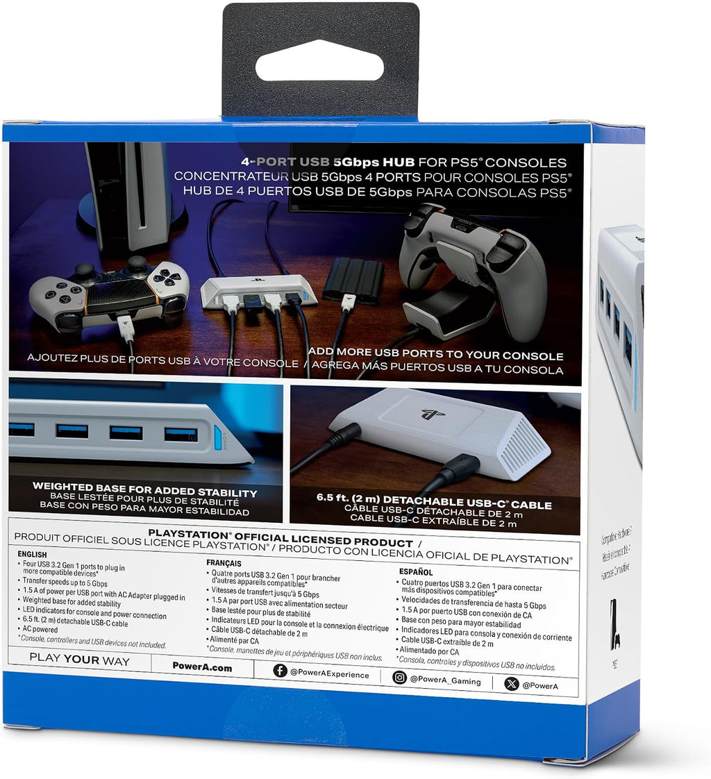 PowerA 4-Port USB 5Gbps Hub for PlayStation®5, USB 3.2, AC Powered, Weighted Base, Officially Licensed - Image 2