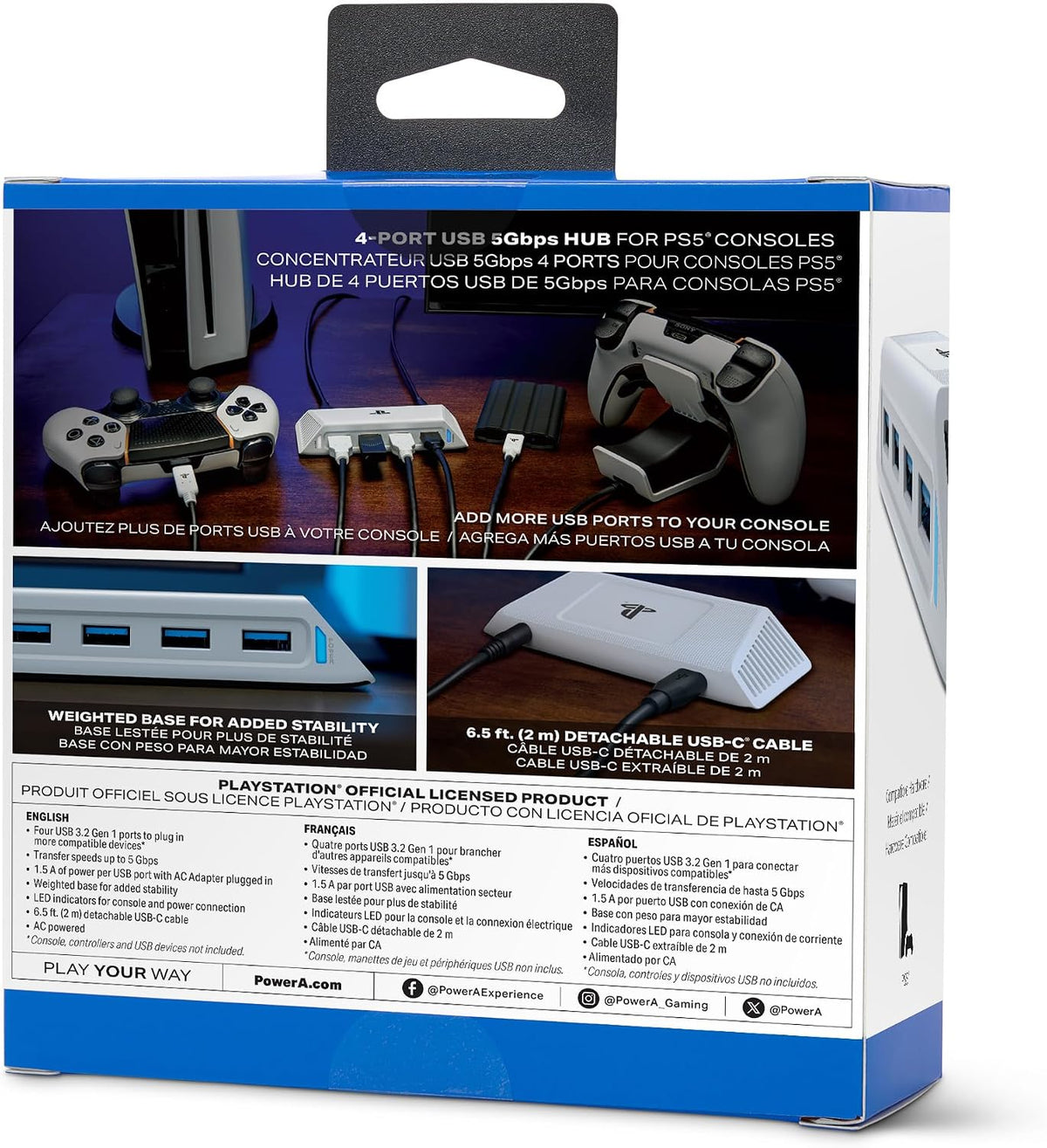 PowerA 4-Port USB 5Gbps Hub for PlayStation®5, USB 3.2, AC Powered, Weighted Base, Officially Licensed - Image 2