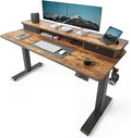 55x24 Inch Electric Standing Desk with Double Drawers, Adjustable Feet & Hooks, Ergonomic Home Office Workstation, Rustic Brown by Unknown