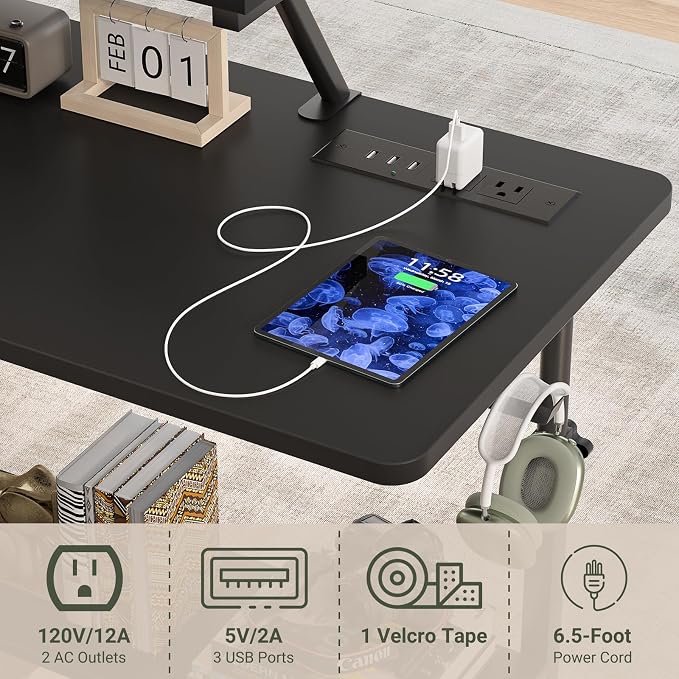 Height Adjustable Standing Desk with Power Outlets and LED Lights - 39" Manual Stand Up Desk with Monitor Stand and Storage Shelves Small Mobile Rolling Computer Desk Portable Laptop Table, Black - Image 8