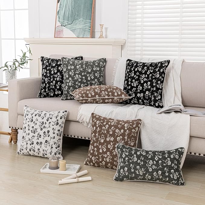 20x20 Chenille Jacquard Throw Pillow Cover, Olive Green Vintage Floral Cushion Case with Piped Edges, Decorative Large Accent for Sofa, Bed & Couch, 2 Pack - Image 9
