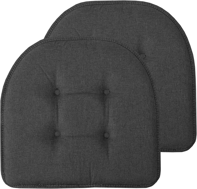 Sweet Home Collection Chair Cushion Memory Foam Pads Tufted Slip Non Skid Rubber Back U-Shaped 17" x 16" Seat Cover, 2 Count (Pack of 1), Charcoal by SweetHomeCollection