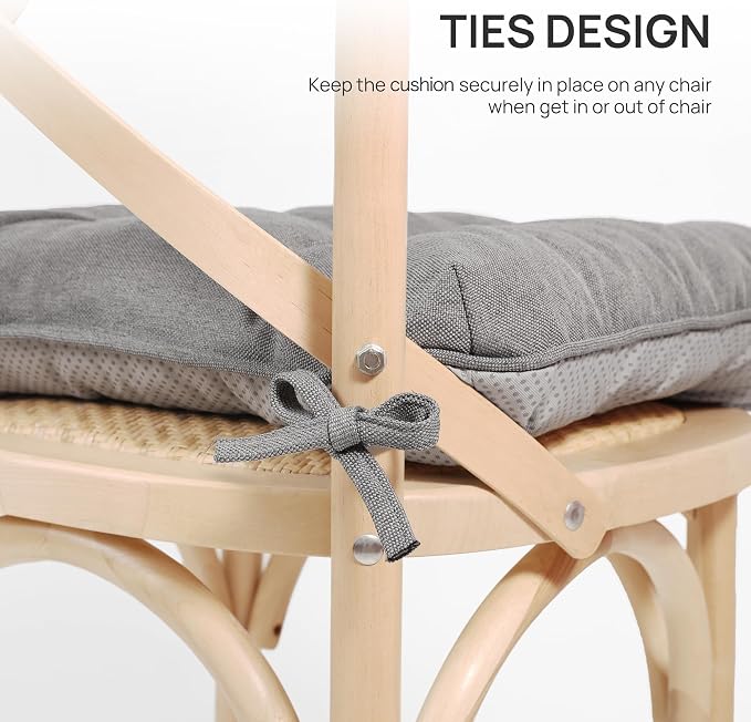Love's cabin Memory Foam Chair Cushions Set of 4, 19 Inch, Grey | 19"x19"x3.5", Indoor & Outdoor Chair Seat Pads with Non-slip Bottom and Ties, for Dining, Kitchen, Office and Patio Chair - Image 4