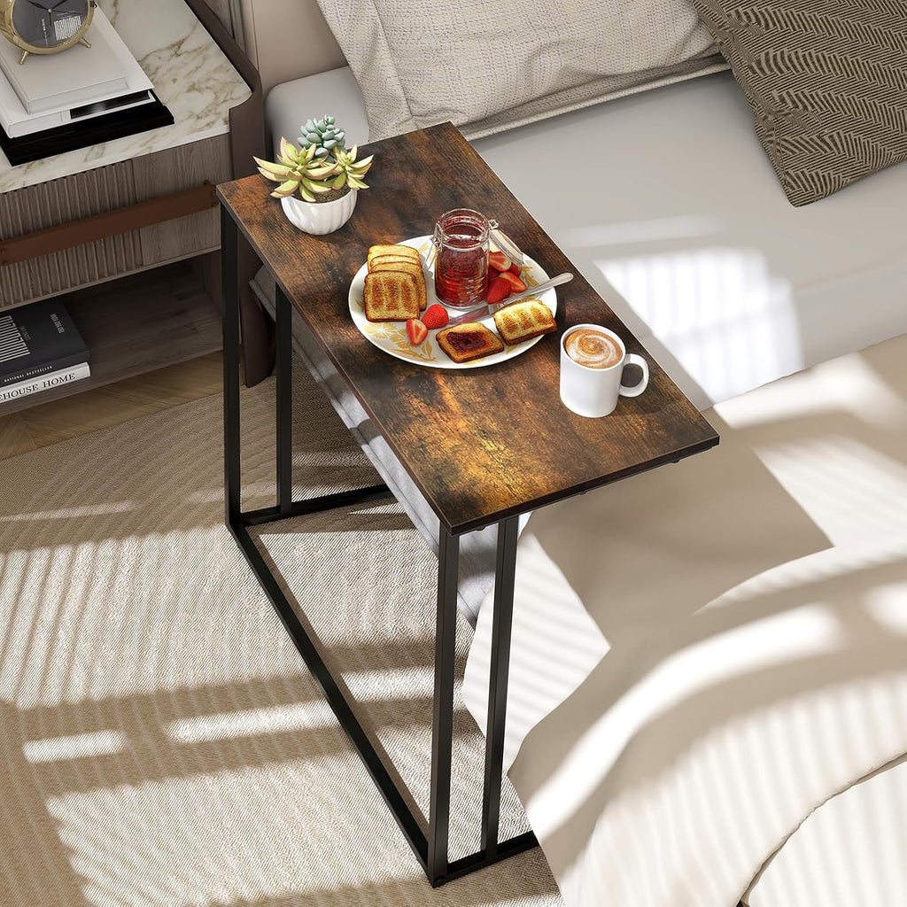 C-Shaped Side Table, Metal Double Frame End Table for Living Room Bedroom - Image 4