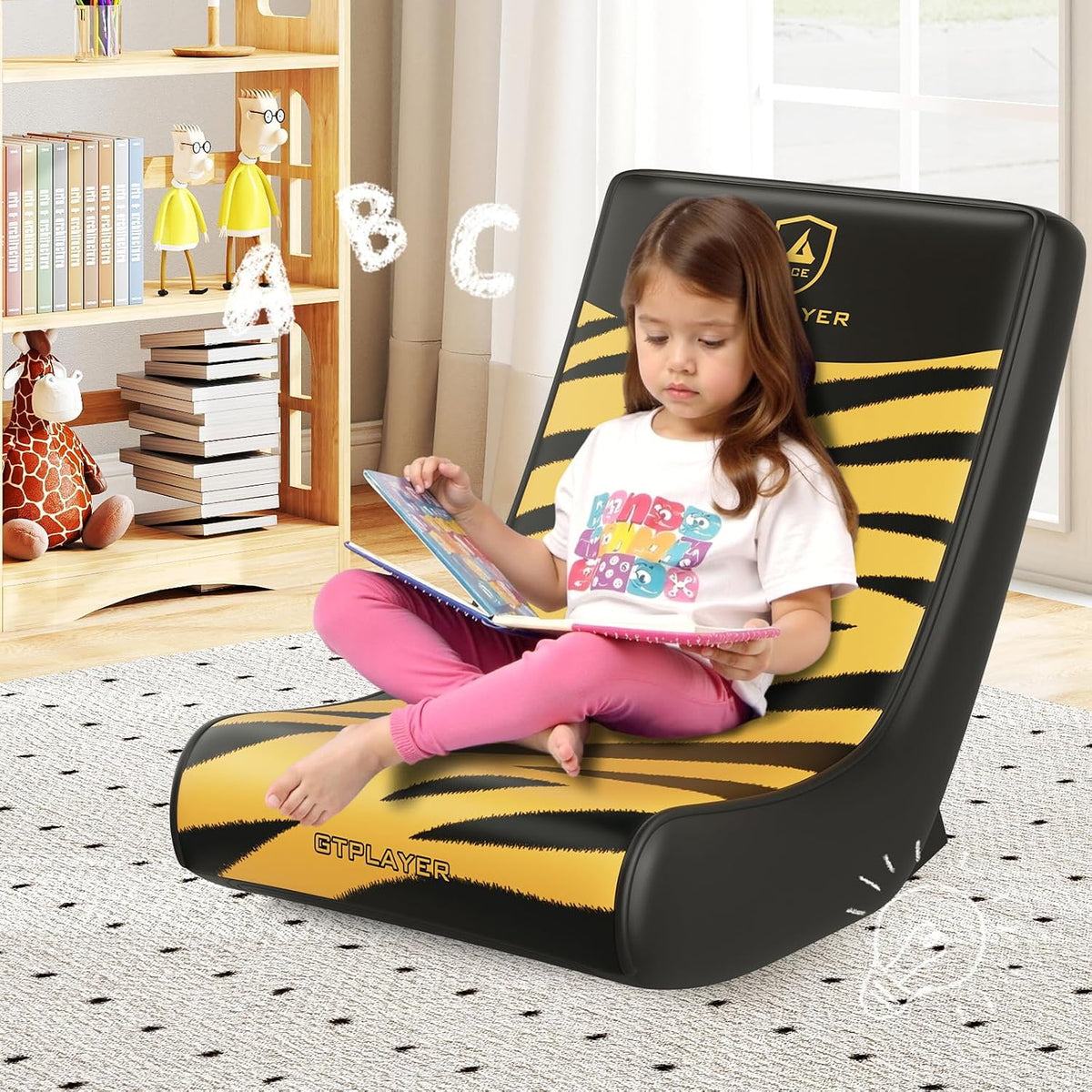 GTPLAYER Floor Rocking Gaming Chair – Floor Rolling Game Chairs with Angle Limiter, Gamer Rocker Floor Seat, Compact & Lightweight, Orange Tiger Patterned (Large) - Image 9
