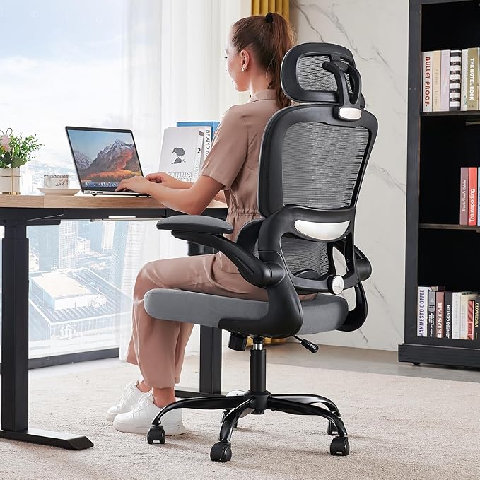 TRALT Office Chair Ergonomic Desk Chair - Gaming Chair with Lumbar Support | 330 LBS Home Office Desk Chairs with Headrest, Reading Chair with Flip-up Armrests, Comfortable Computer Chairs (1, Grey) by TRALT