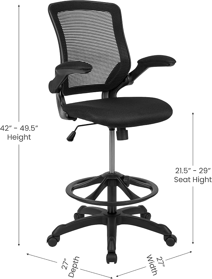Flash Furniture Kale Mid-Back Swivel Office Chair with Adjustable Foot Ring, Lumbar Support, and Seat Height, Ergonomic Mesh Executive Chair, Black - Image 3