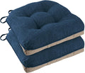 Chair Cushions for Dining Chairs Set of 2, 18"x18"x3", Navy | Non-Slip with Ties, Tufted, Faux Linen, Seat Cushions for Dining Room Kitchen Breakfast Nook Indoor Home Office Living Room by FlyGulls