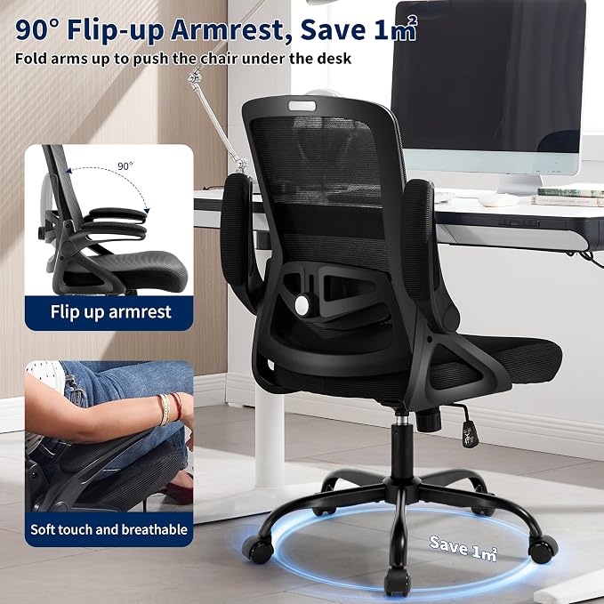 Ergonomic Office Chair Desk Chair with Adjustable Lumbar Support | Mesh Computer Chair Home Office Desk Chair with Flip-up Armrests Executive Task Chair Comfy Mesh Gaming Chair (2Pcs) - Image 8