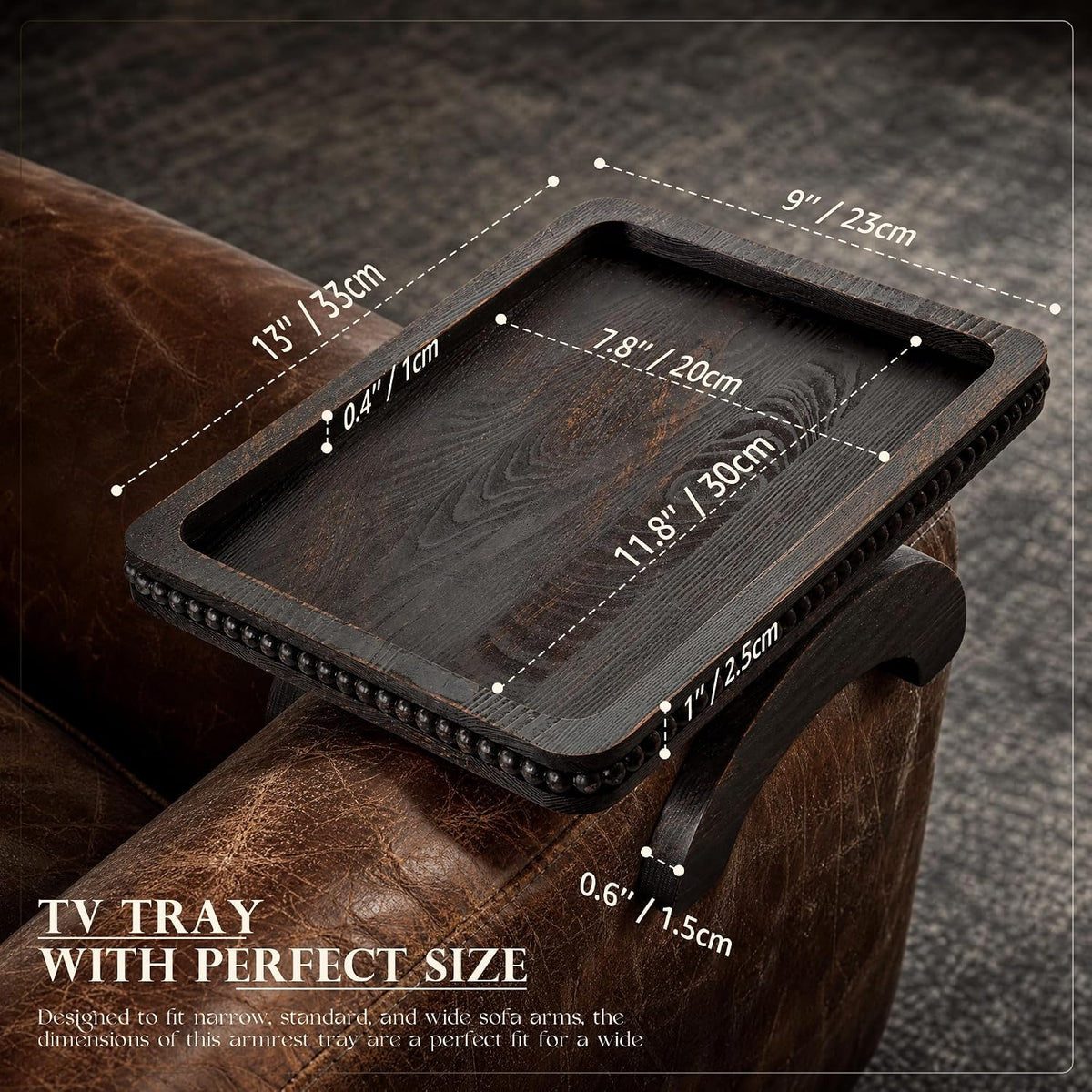 EOSAHR Couch Tray: Sofa Arm Tray with Beads for Living Room, Old Black - Image 2