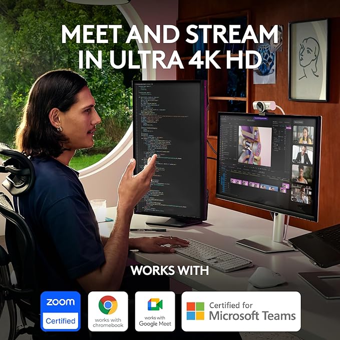 Logitech MX Brio Ultra HD 4K Collaboration Streaming Webcam - Pale Gray | 1080p at 60 FPS, Show Mode, collaboration and streaming, works with Teams, Zoom, Google Meet, Nintendo Switch 2 GameChat - Image 3