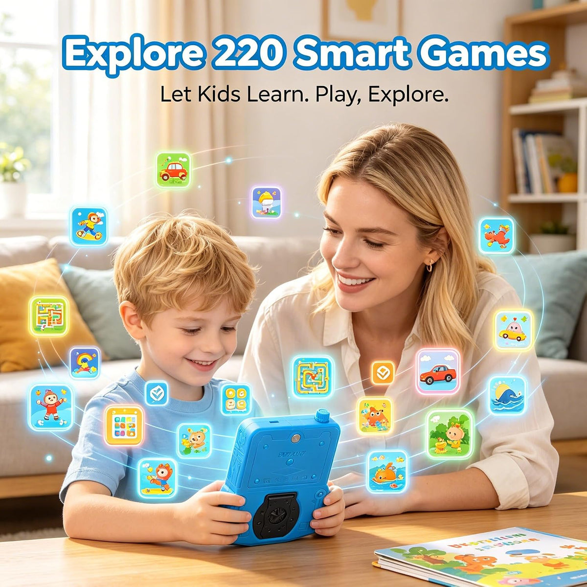 JJFUN Kids Handheld Game Console - Robot Mecha Style with 220+ Classic Games, 3.5'' Color Screen, Rechargeable Battery, Built-in Stand, Retro Gaming Device Ideal Gift for Boys Girls (Blue) - Image 6