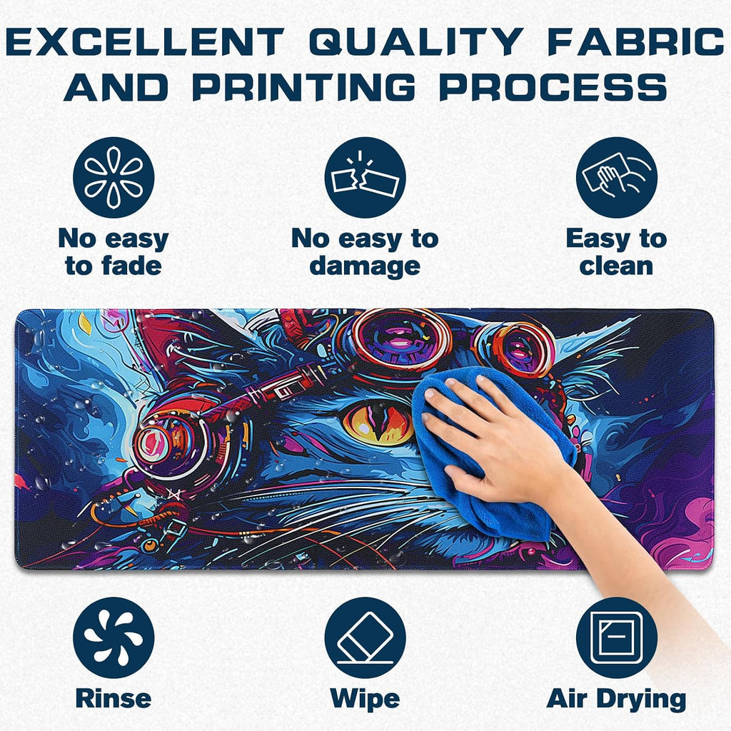 Mouse Pad Gaming - Desk Mat for Keyboard and Mouse - Cool Cat Head Large Mouse Pads for Desk, Gaming Mousepad with Non-Slip Base, Desks Pad (31.5" X 11.8") for Game, Office and Home - Image 3
