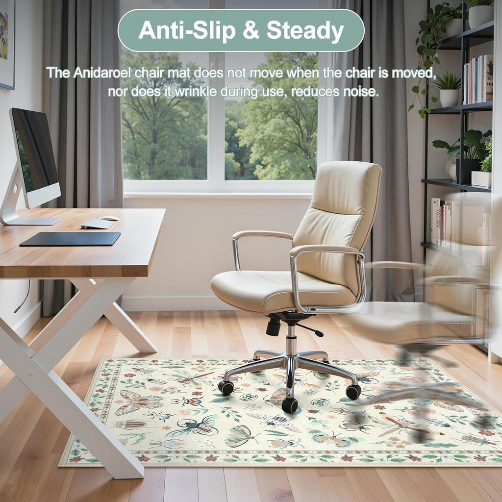 36"x48" Home Office Chair Mat for Hardwood Floor, Beige Under Desk Rug for Rolling Chairs, Anti-Slip Insect Print Desk Floor Mat for Offices Chair, Low Pile Office Rugs for Rolling Chairs - Image 6