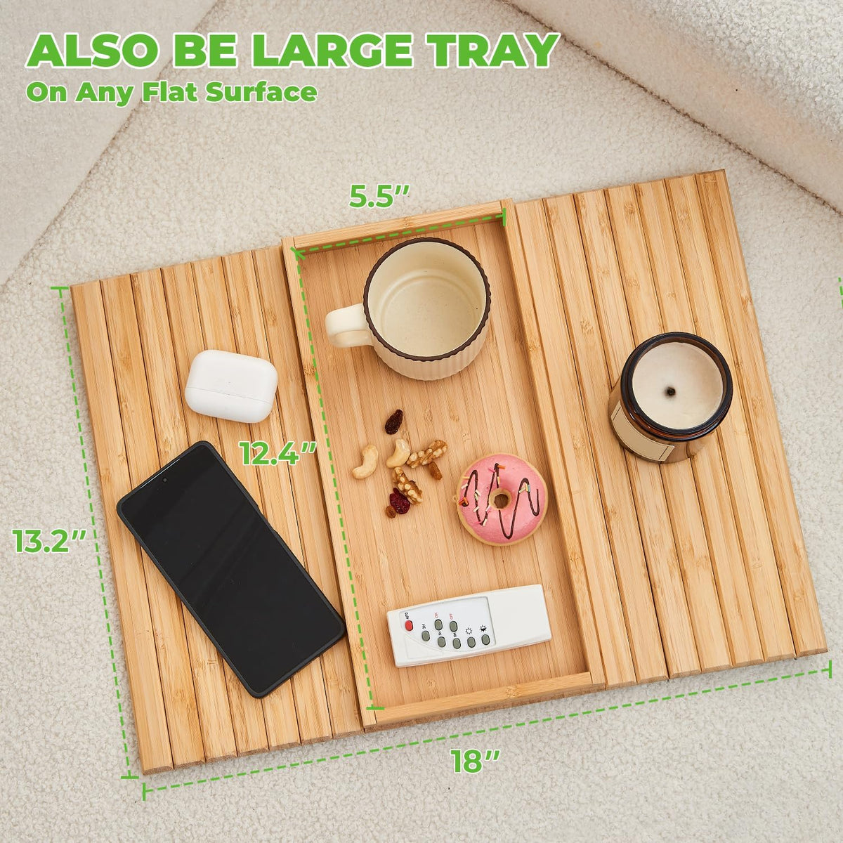 Bamboo Sofa Arm Tray, Anti Falling Couch Arm Tray Table, Foldable Couch Armrest Table, Portable Sofa Armrest Trays Cup Holder for Drink, Cups, Phone, Snacks, Remote - Image 4