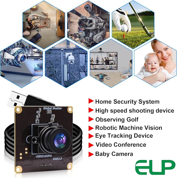 ELP High Speed Wide Angle Global Shutter USB Camera Module for Computer 1080P Mini UVC USB2.0 Webcam Board with 2.1mm Lens AR0234 High Frame 90fps Web PC Camera Board for Laptop Raspberry Pi - Image 8