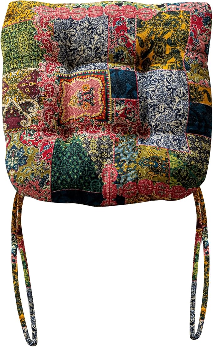 vctops Boho Paisley Chair Cushions with Ties Patchwork U-Shaped Soft Cozy Cotton Linen Chair Pads Non Slip Seat Cushions for Indoor Dining Room and Kitchen Chairs (Pink A,18"x18") by vctops