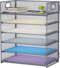 Marbrasse 6 Tier Paper Organizer Letter Tray - Mesh Desk File Organizer with Handle, Paper Sorter for Letter/A4 Office File Folder Holder - Grey by Marbrasse