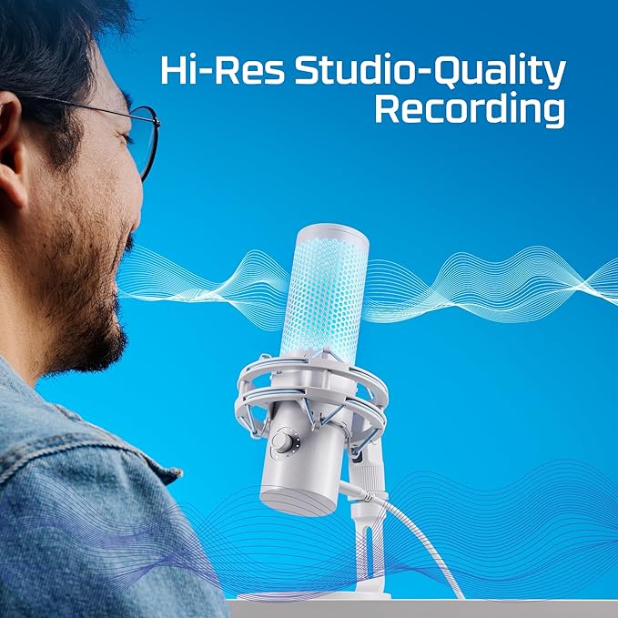 HyperX Quadcast 2 Frost – USB Microphone for Gaming, Streaming and Podcasting, with On-Board Controls, LED Lighting, Removable Shock Mount - Image 4