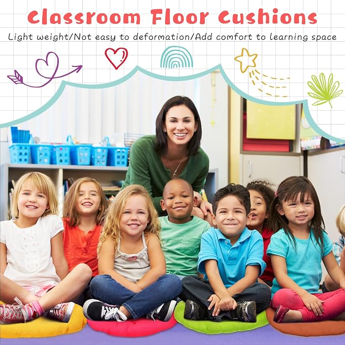 Tinideya 24 Pcs Floor Cushions Classroom,Medium 15.7 Inch,Colorful | Round Meditation Pillows for Adults Kids, Flexible Seating Nursery Living Room Yoga, Soft Padded Chair Cushion - Image 5