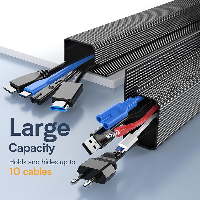 Delamu 6 Pack Safe & Tidy Black Cable Management Solution - Protect Kids & Pets with Home Office Cable Management Under Desk, Cable Organizer, Cable Management Kit, Cord Organizer for Desk, 15.7in x 6 - Image 6