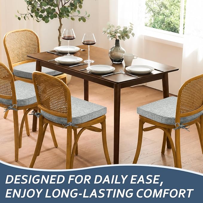Basic Beyond Chair Cushions for Dining Chairs with Ties and Removable Cover, 2" Thick Seat Cushions for Kitchen Chairs, Set of 4, 17" x 16", Light Grey - Image 8