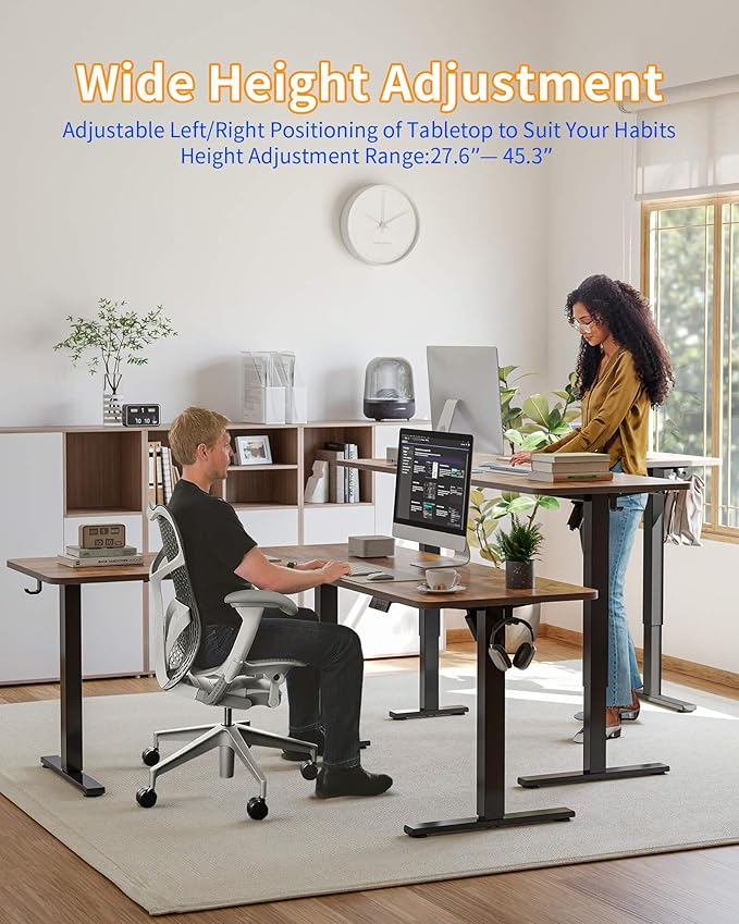 YIHAYO L Shaped Standing Desk Adjustable Height, 63 x 55 Inches Electric Corner Standing Desk with Splice Board, Computer Desk for Home Office, Rustic Brown - Image 5
