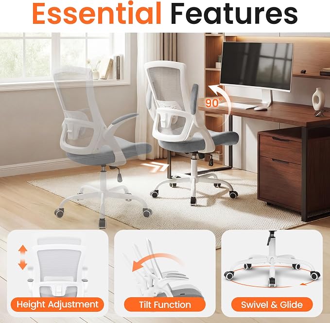 NEO CHAIR Office Desk Mesh Chair with Adjustable Ergonomic Lumbar, Grey | Breathable Mesh Back Support with Flip-Up Armrests and Wide Seat Cushion for Comfortable Home Office Work and Gaming Setup - Image 4