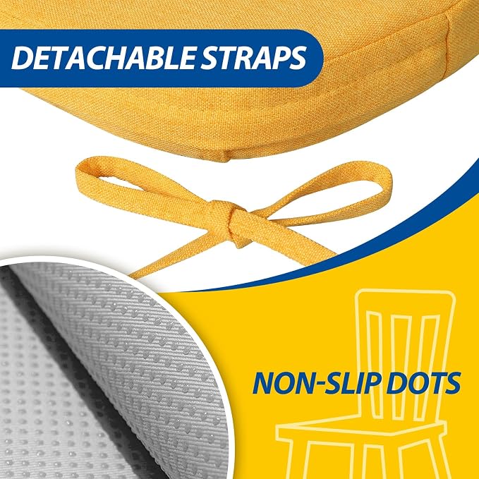 AAAAAcessories D-Shaped Chair Cushions, 2" Thick Dining Chair Pads with Ties and Removable, Machine-Washable Cover, 17" x 16", Set of 2, Golden Orange - Image 5