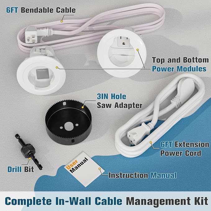 in Wall Cable Management Kit, Power & Low Voltage Wire Organizer with Hole Saw Drill for Easy TV Wall Mounting, TV Cord Hider for Wall & Clean Look - Image 4