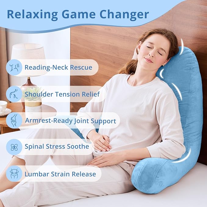 Sasttie Reading Pillow for Bed, Back Pillow for Sitting Up, Blue | 25" Backrest Support Cushion for Couch, Sofa, and Floor, Dorm Essentials, OEKO-TEX, Adjustable Down Alternative Fill - Image 6