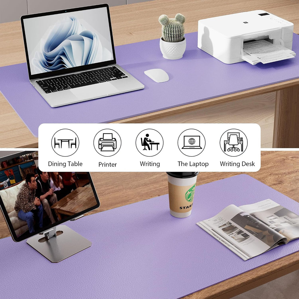 Aothia Faux Leather Desk Mat Mouse Pad, 47.2" x 23.6", Light Purple - Image 3