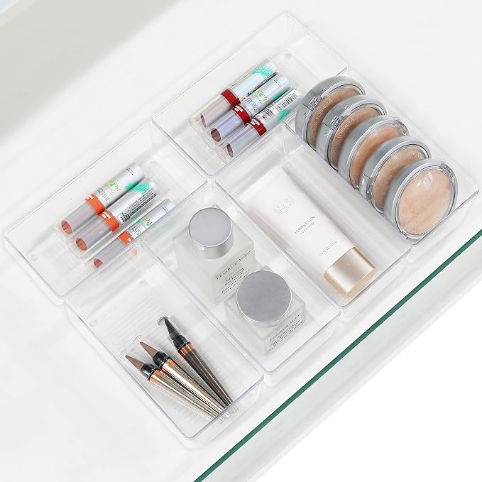 Simple Houseware Clear Desk Drawer Organizer, 3.25"x 6.25", 6 Packs | For Desk, Office, Bathroom, Makeup, and Craft Storage - Image 3