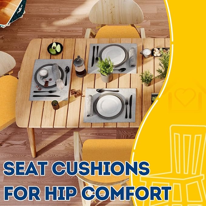 AAAAAcessories D-Shaped Chair Cushions, 2" Thick Dining Chair Pads with Ties and Removable, Machine-Washable Cover, 17" x 16", Set of 2, Golden Orange - Image 8
