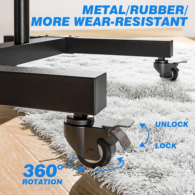 Rfiver Mobile TV Cart Rolling TV Stand for 32-83 Inch Screens up to 110lbs | Portable TV Stand on Wheels with Height Adjustable Shelf, Outdoor TV Stands Mount for Home Office MAX VESA 600x400mm, Black - Image 6