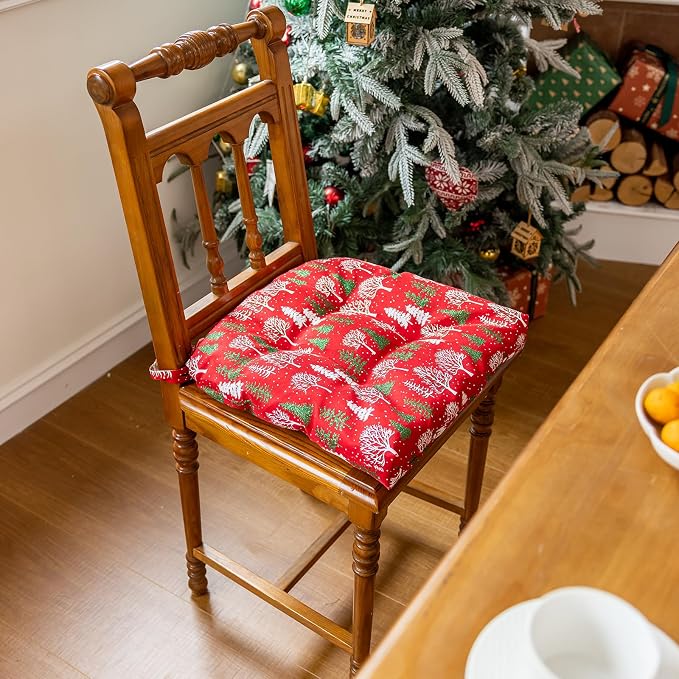 vctops Christmas U-Shaped Chair Cushions with Ties (Pattern B,16"x16") | Soft Comfortable Linen Textured Chair Pads Non Slip Seat Cushions for Indoor Dining Room and Kitchen Chairs - Image 2