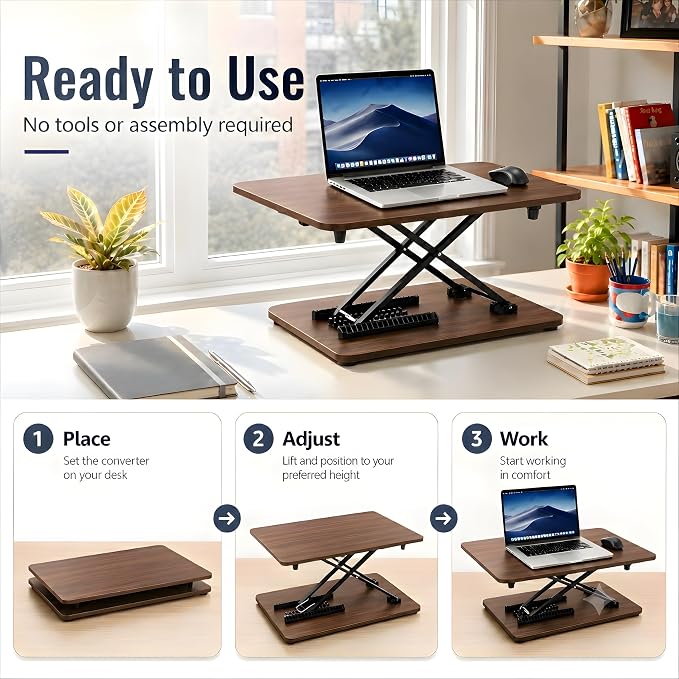 Height Adjustable Standing Desk Converter, 25.16" x 15.75", Black | Ready to Use Desk Riser for Laptop and Monitor, Sit Stand Workstation for Office, Bedroom and Living Room - Image 8